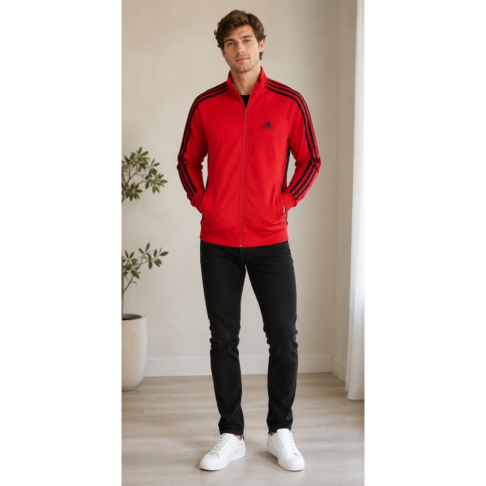 NWOT Adidas Men's Small Red & Black 3-Stripe Zip-Up Track Jacket